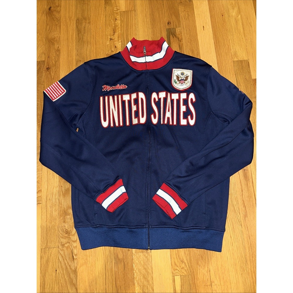 Mondetta Track Jacket Men Large Blue USA United States Patch Olympic Warm-up